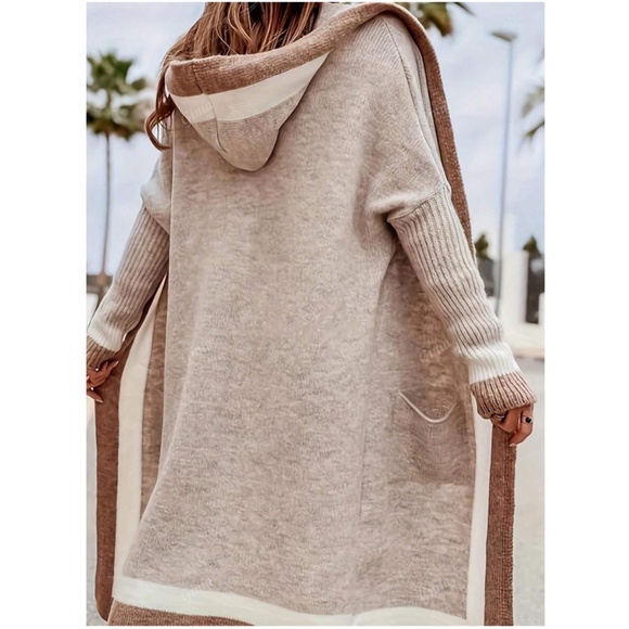 Cozy Color Block Knit Pockets Open Front Cardigan - Picture 3 of 5